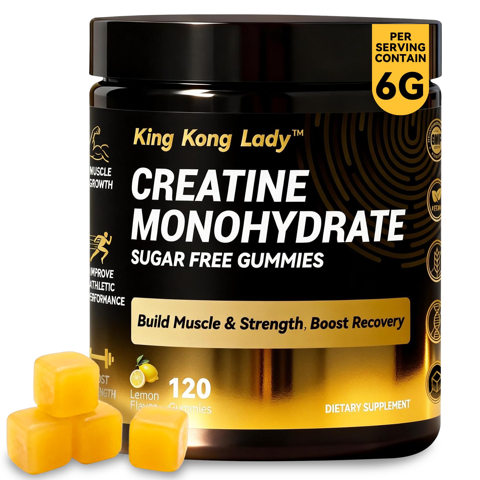 King Kong Lady Creatine Monohydrate Sugar Free Gummies Lemon Flavor 120 Count